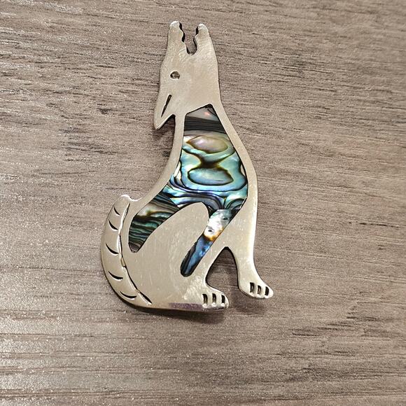 Vintage Alpaca Silver & Abalone Howling Wolf Brooch Pin - Picture 6 of 6